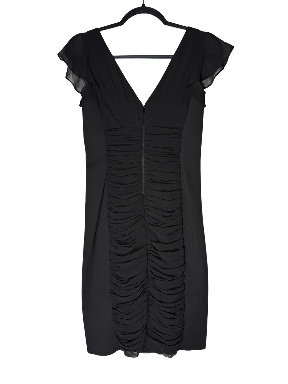 WHBM White House Black Market Ruched Flutter Sleeve Sheath Dress 6P Black NWT - Picture 3 of 7
